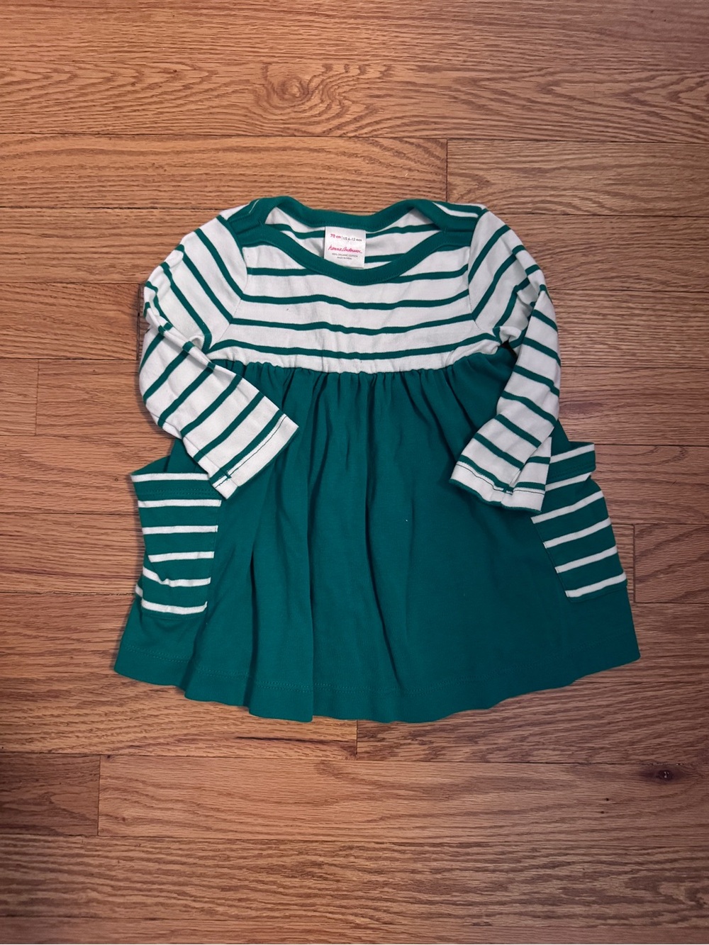 Hanna Andersson Green & White Striped Long-Sleeve Twirl Dress